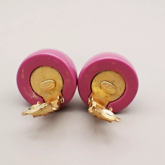 CHANEL CC Logo Button Earrings 01P Clip-On Plastic Pink GHW Vintage 33RK796 - Picture 5 of 10